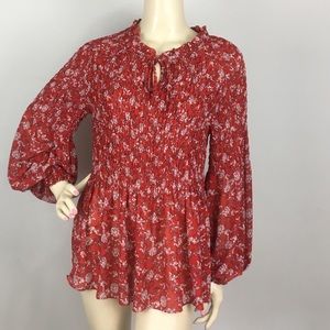 Red and white Flower Design Blouse